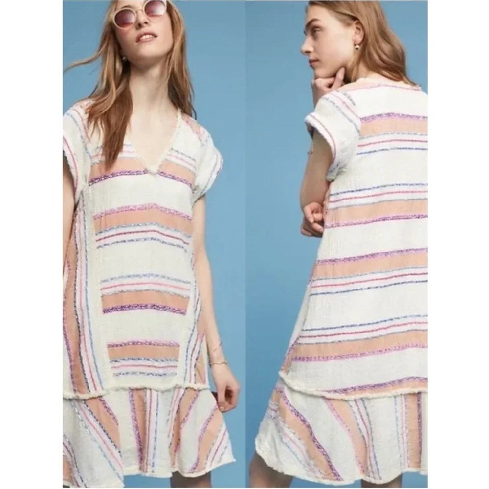 Anthro Holding Horses Elira Dress XS Striped Boho Flutter Sleeve Mini